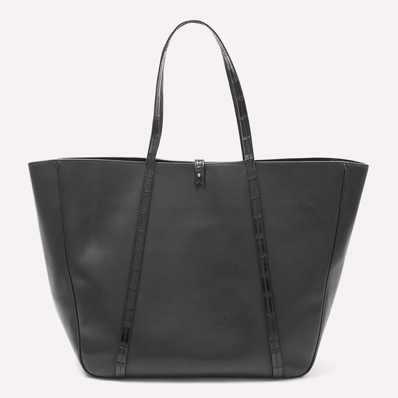 Feuillade L, veau barenia noir, crocodile noir