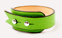 Sainte-Anne fin - Bracelet cuir en chèvre vert fluo, finitions palladium