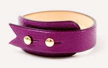 Sainte-Anne fin - Bracelet cuir en chèvre violet, finitions or jaune