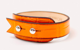 Sainte-Anne fin - Bracelet cuir en crocodile orange, finitions palladium