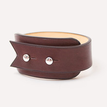 Sainte-Anne large - Bracelet cuir en veau barenia chocolat, finitions palladium