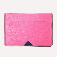 Valois L - Porte-cartes cousu main en chèvre rose