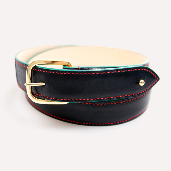 Berger 30mm, veau lisse noir, or jaune