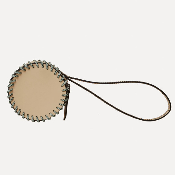 Roule mini en veau lisse naturel, cordon lacé bleu&noir