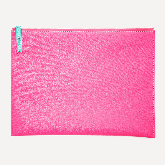 Pélican M, chèvre fuchsia et dragée, zip fuchsia