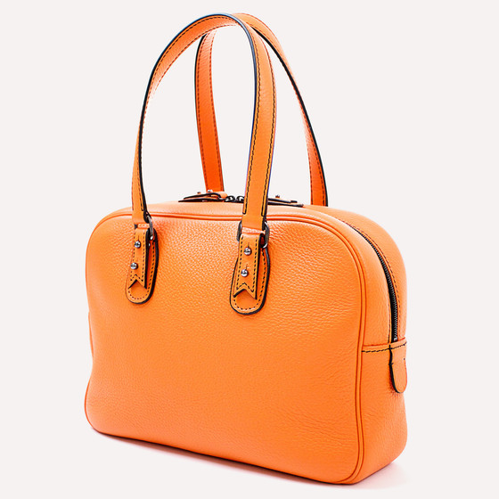 Française S, taurillon orange, doublure porc velours noir