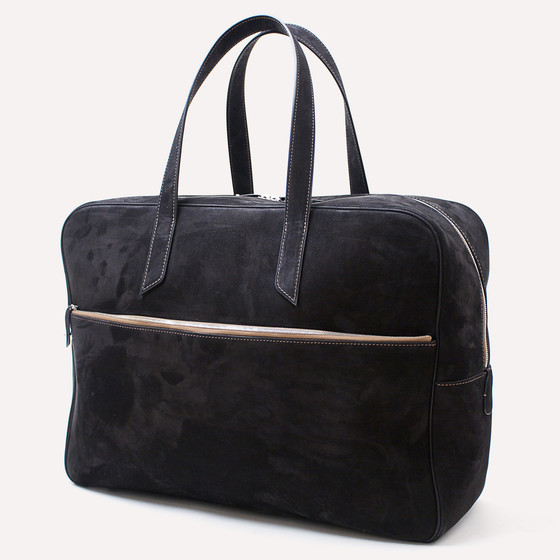 Marengo L, taurillon nubuck noir, doublure porc velours chocolat