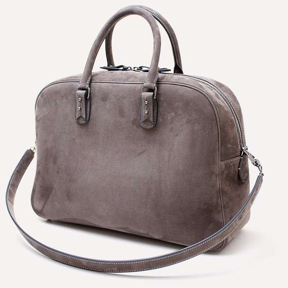 Saint-Roch M, taurillon nubuck gris, doublure toile vichy