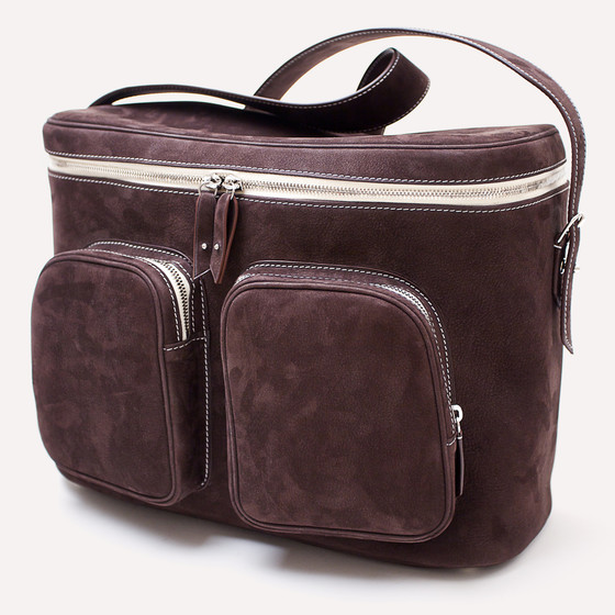 Sourdière L, taurillon nubuck marron, doublure chèvre lagon